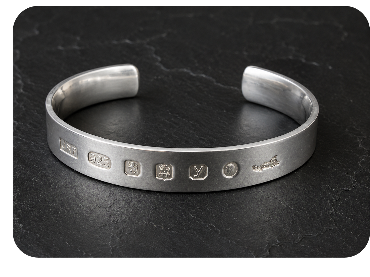 Sterling Silver King Charles III Coronation Hallmark Cuff Bangle