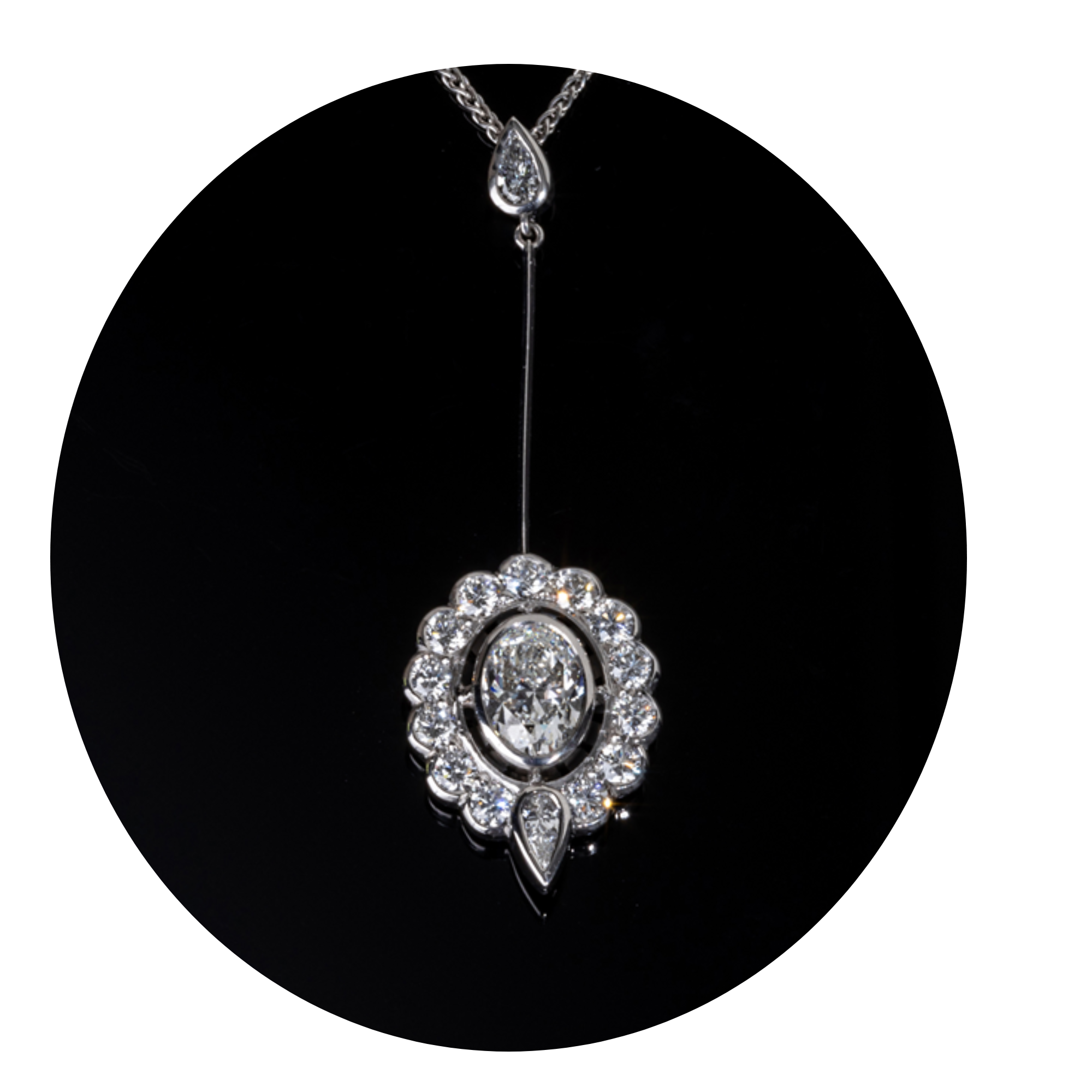 Halo and Wings Oval Diamond Pendant
